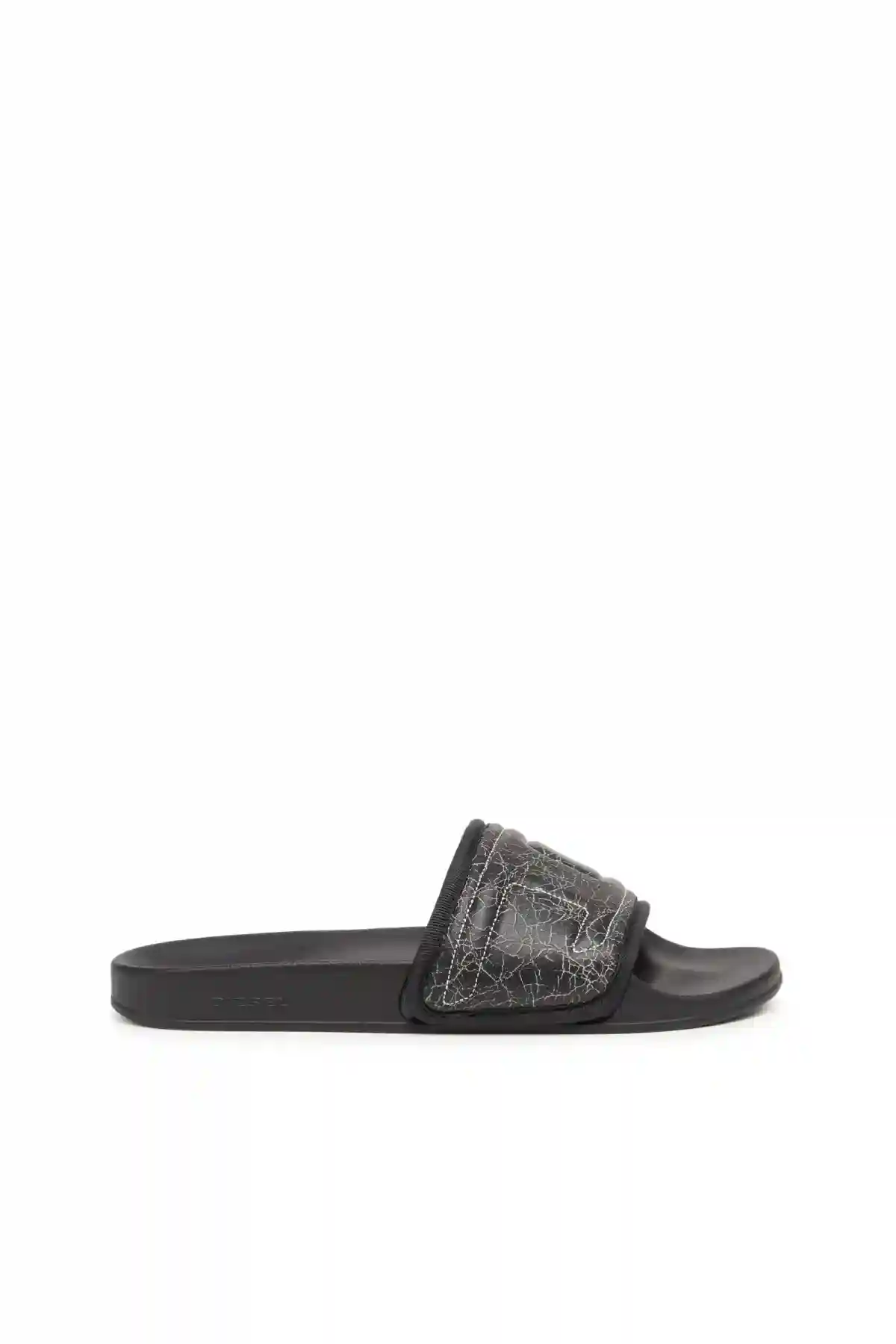 Black Sa-Mayemi Puf X-Pool slides with cracked leather band