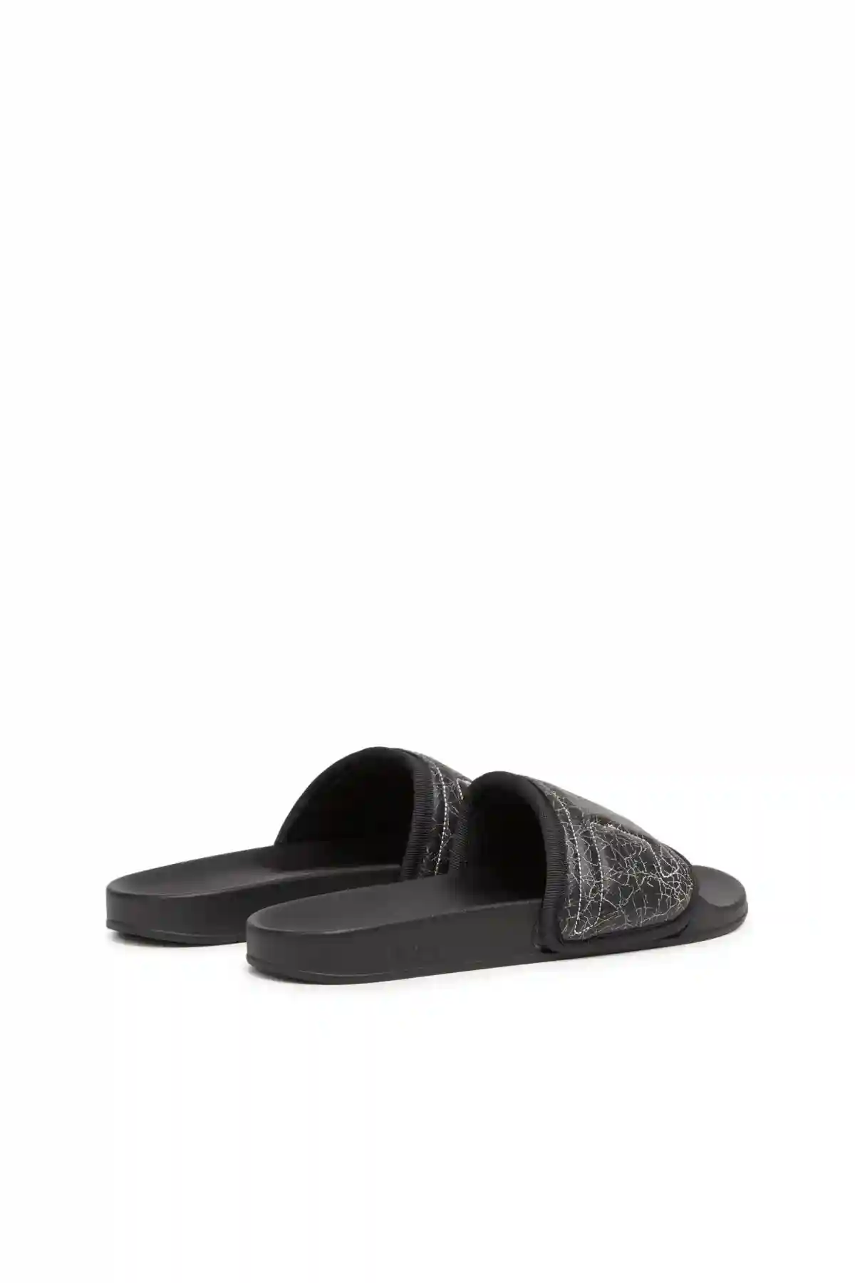Black Sa-Mayemi Puf X-Pool slides with cracked leather band
