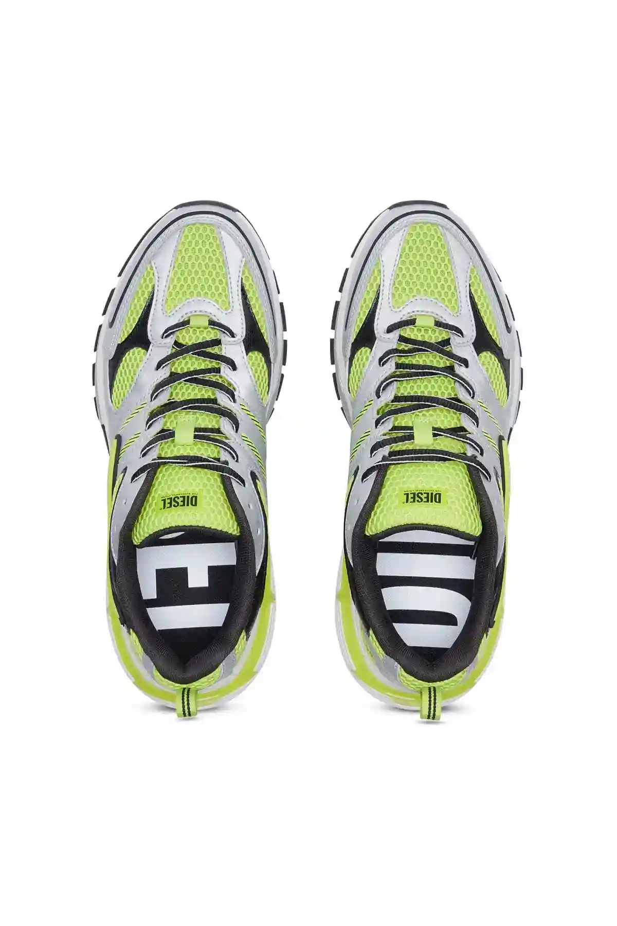 White and Yellow S-Serendipity Pro-X1-Mesh sneakers with embossed overlays