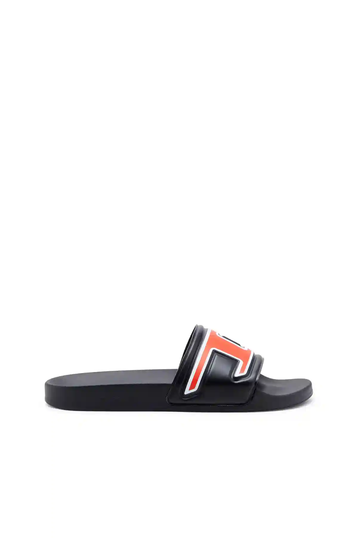 Black Sa-Mayemi-Pool slides with embedded D logo