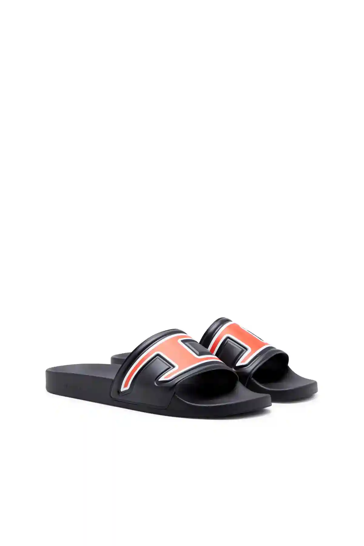 Black Sa-Mayemi-Pool slides with embedded D logo
