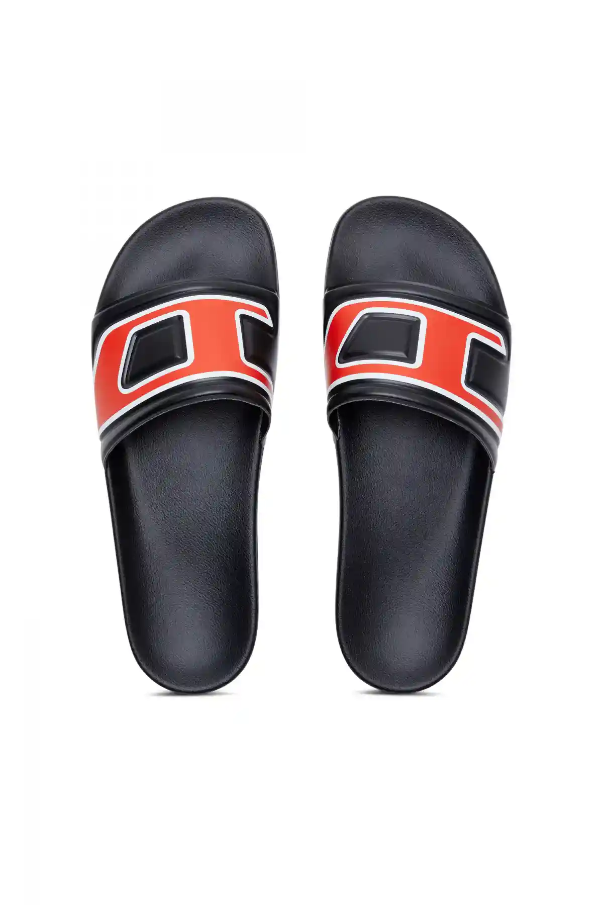 Black Sa-Mayemi-Pool slides with embedded D logo
