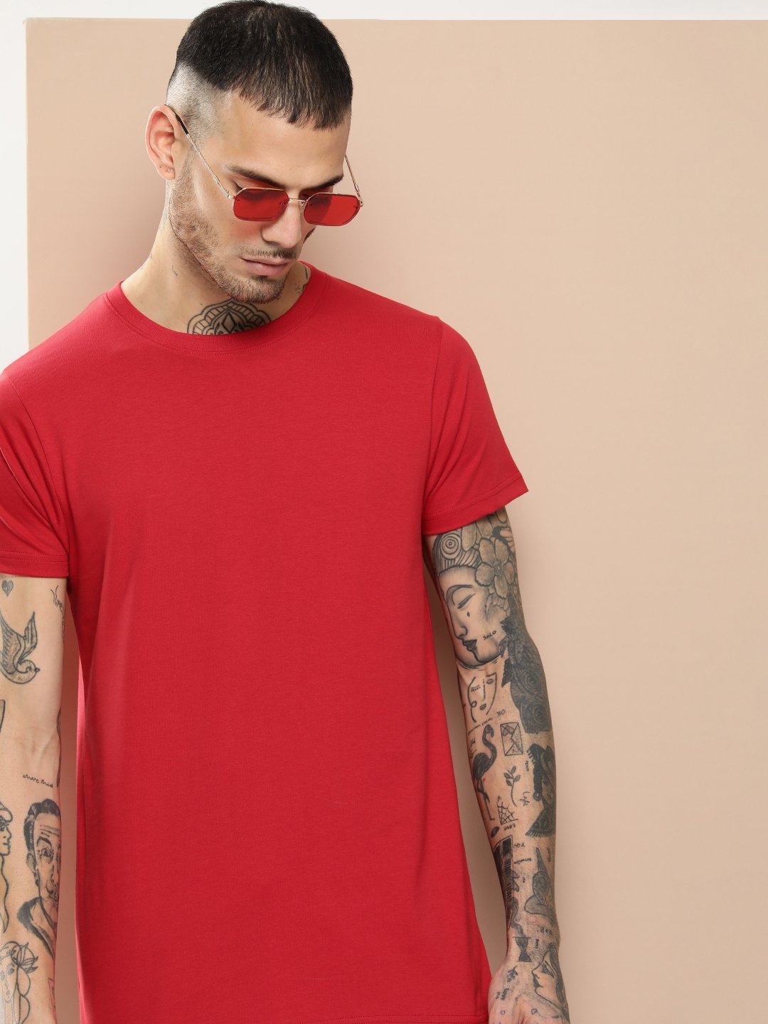 Difference Of Opinion Men's Red Plain T-Shirt