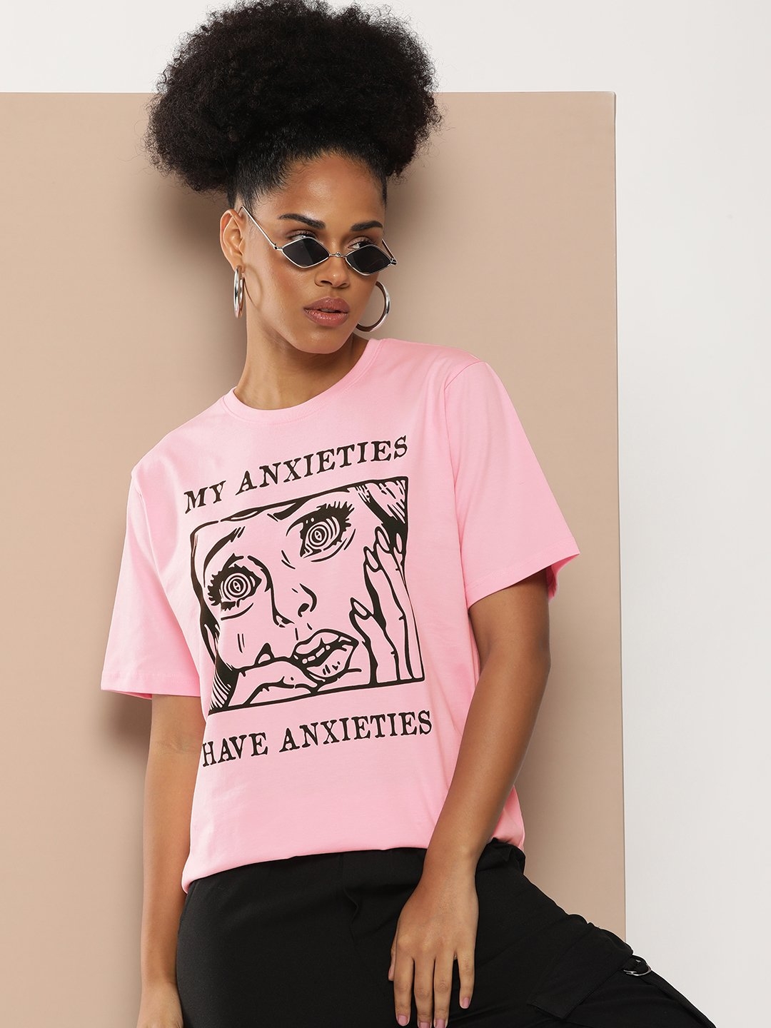 Difference of Opinion Pink Graphic Oversized T-Shirt