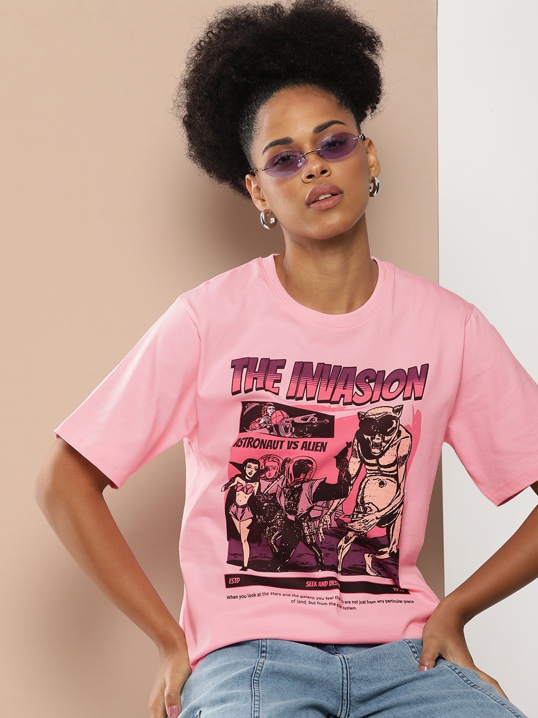 Difference of Opinion | Difference of Opinion Pink Graphic Oversized T-Shirt