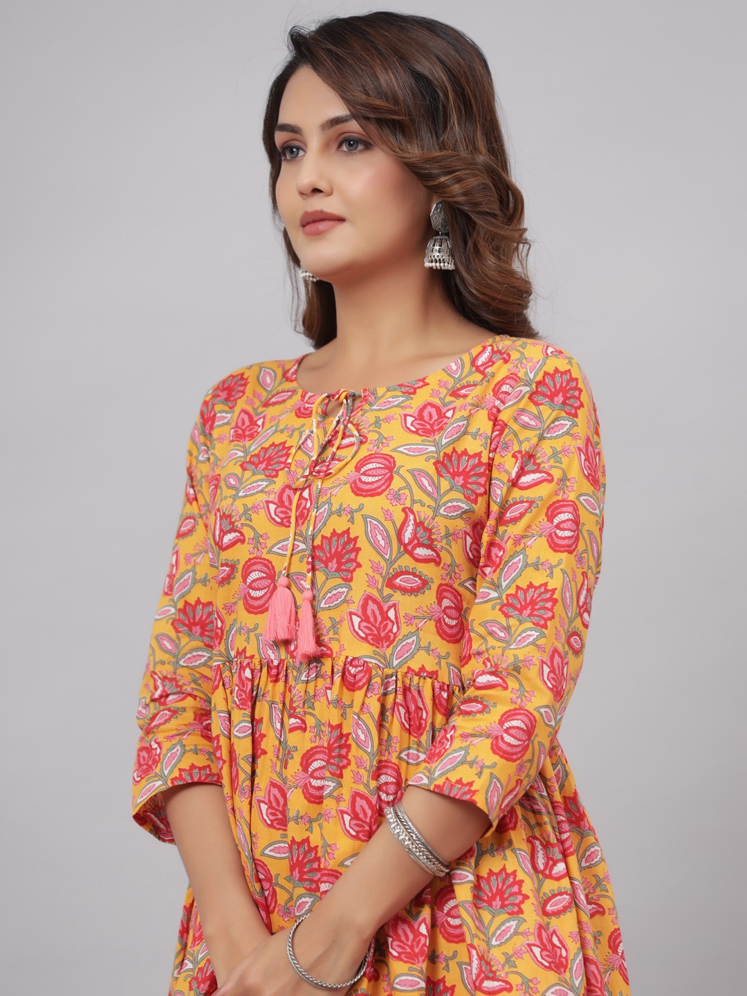 Floral Printed Tie-Up Neck Pure Cotton Kurta With Palazzo