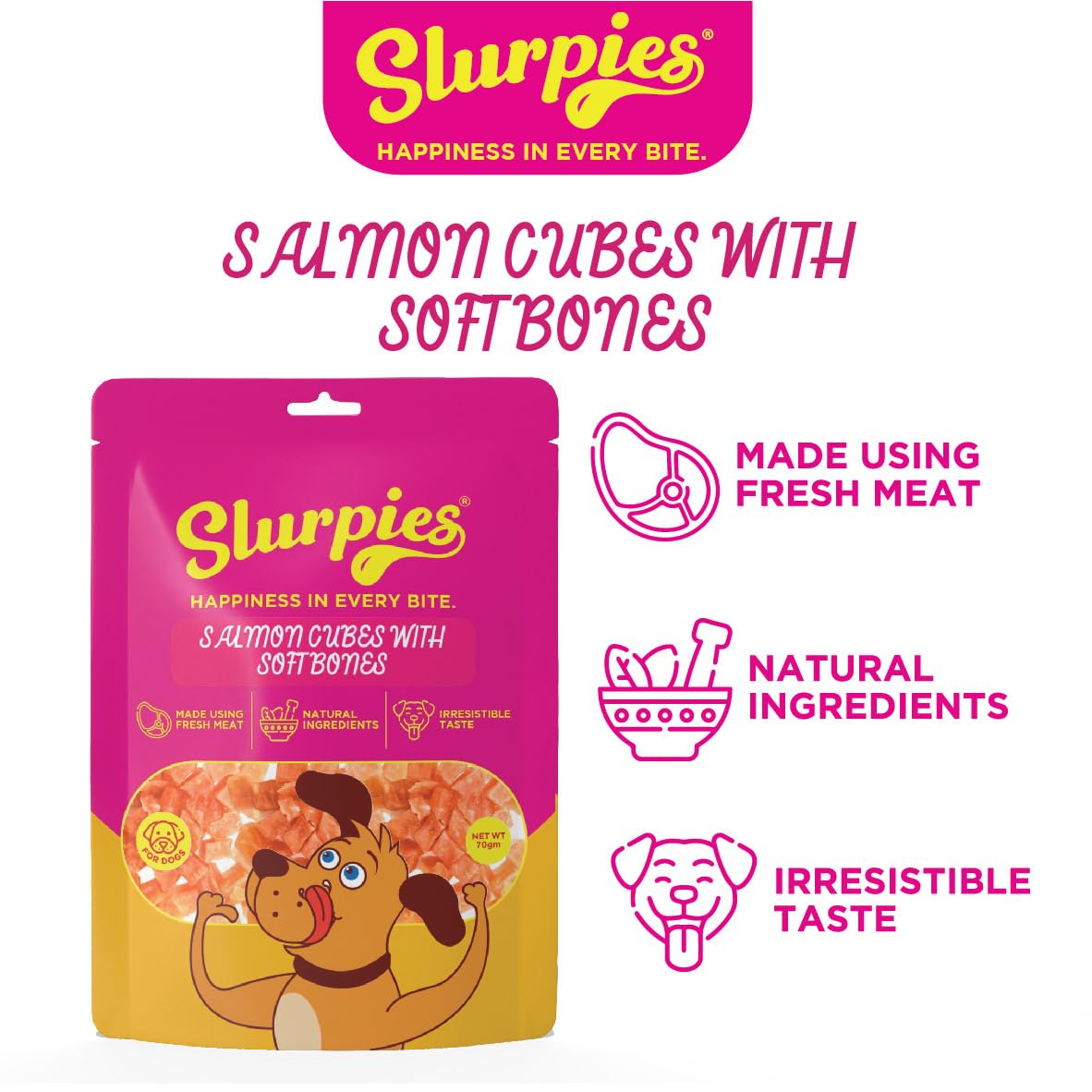 Slurpies Salmon Cubes with Soft Bones Treats for Cats, 50g