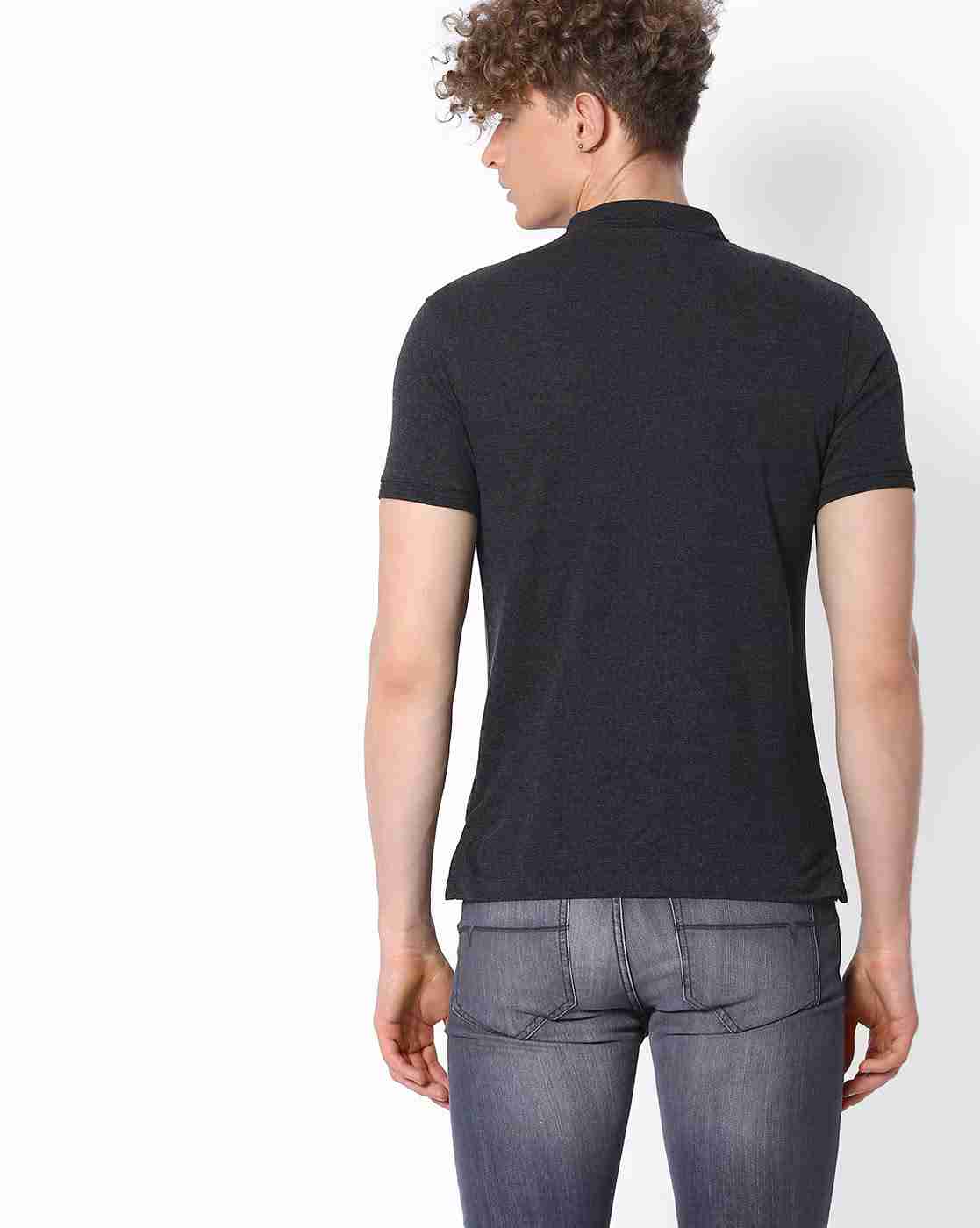 DNMX | Slim Fit Polo T-Shirt with Short Button Placket|2