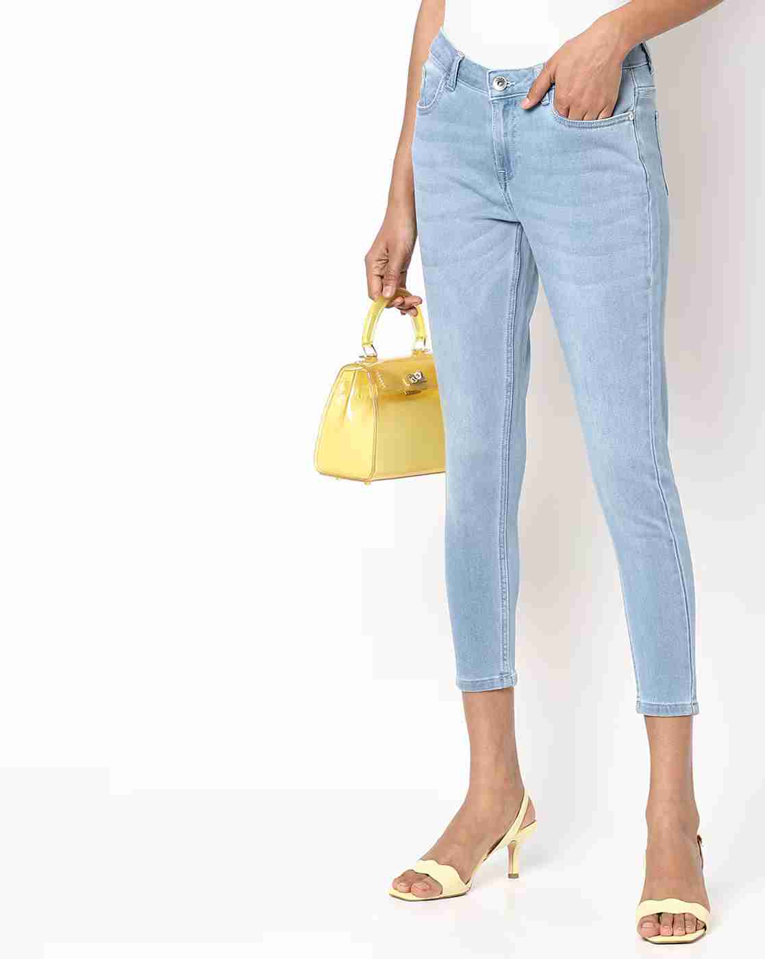 Light-Wash Cropped Skinny Fit Knitted Jeans