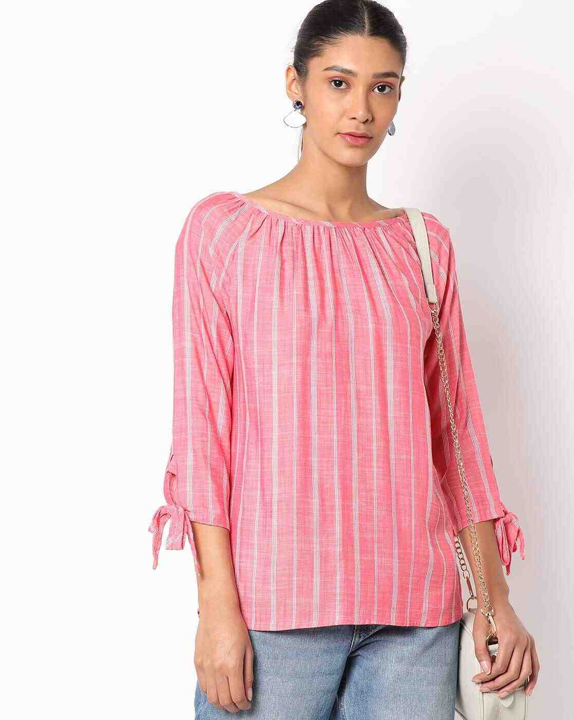 Striped Top with Sleeve Tie-Ups