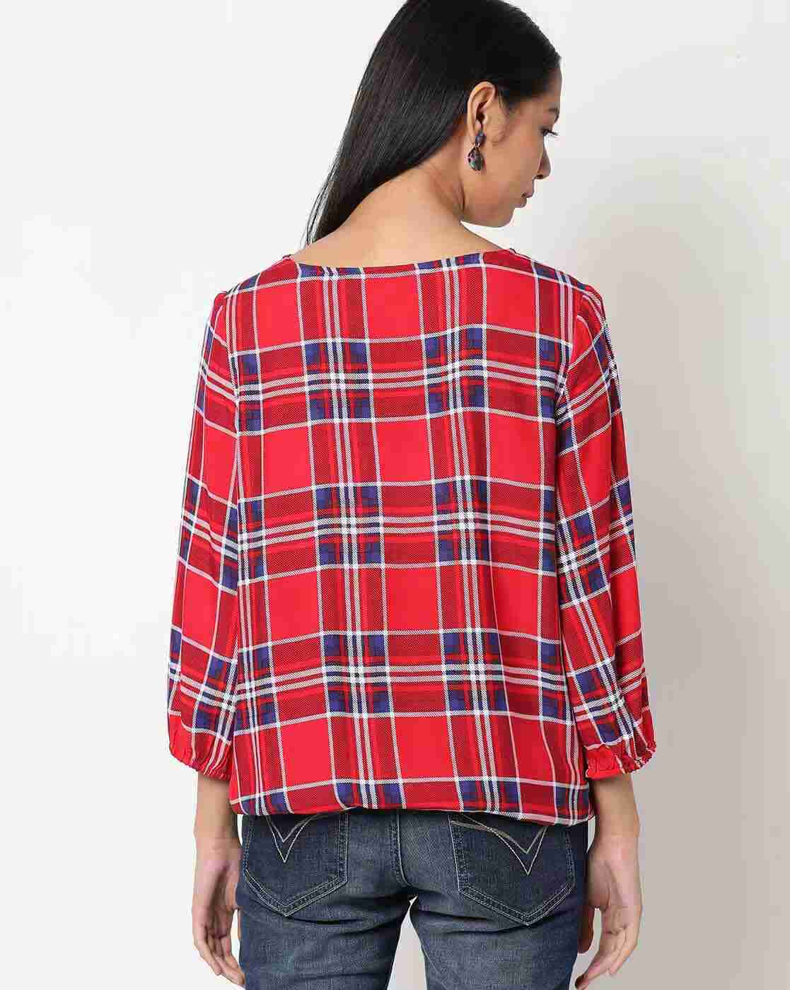 DNMX | Checked Round-Neck Top|1