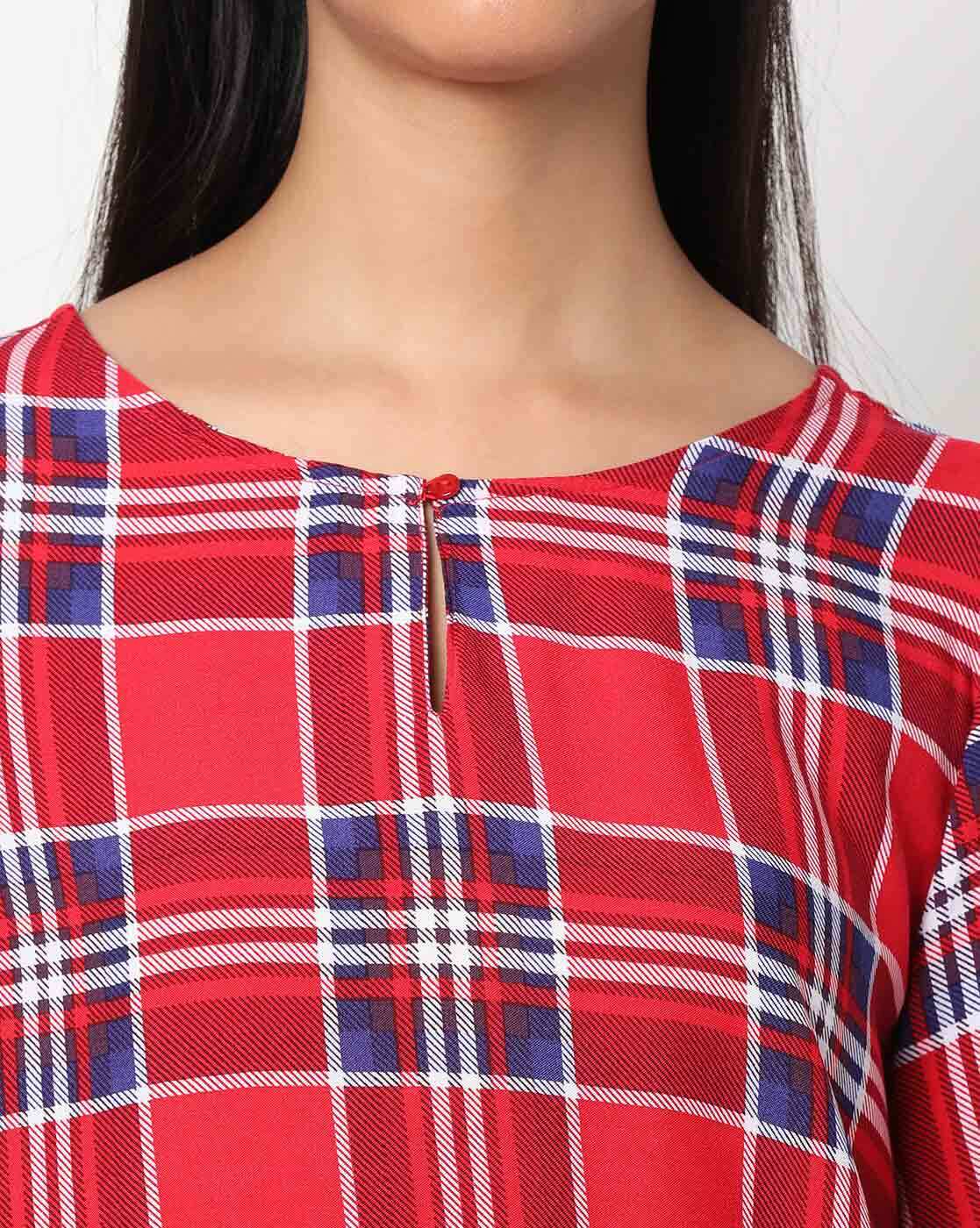 DNMX | Checked Round-Neck Top|2