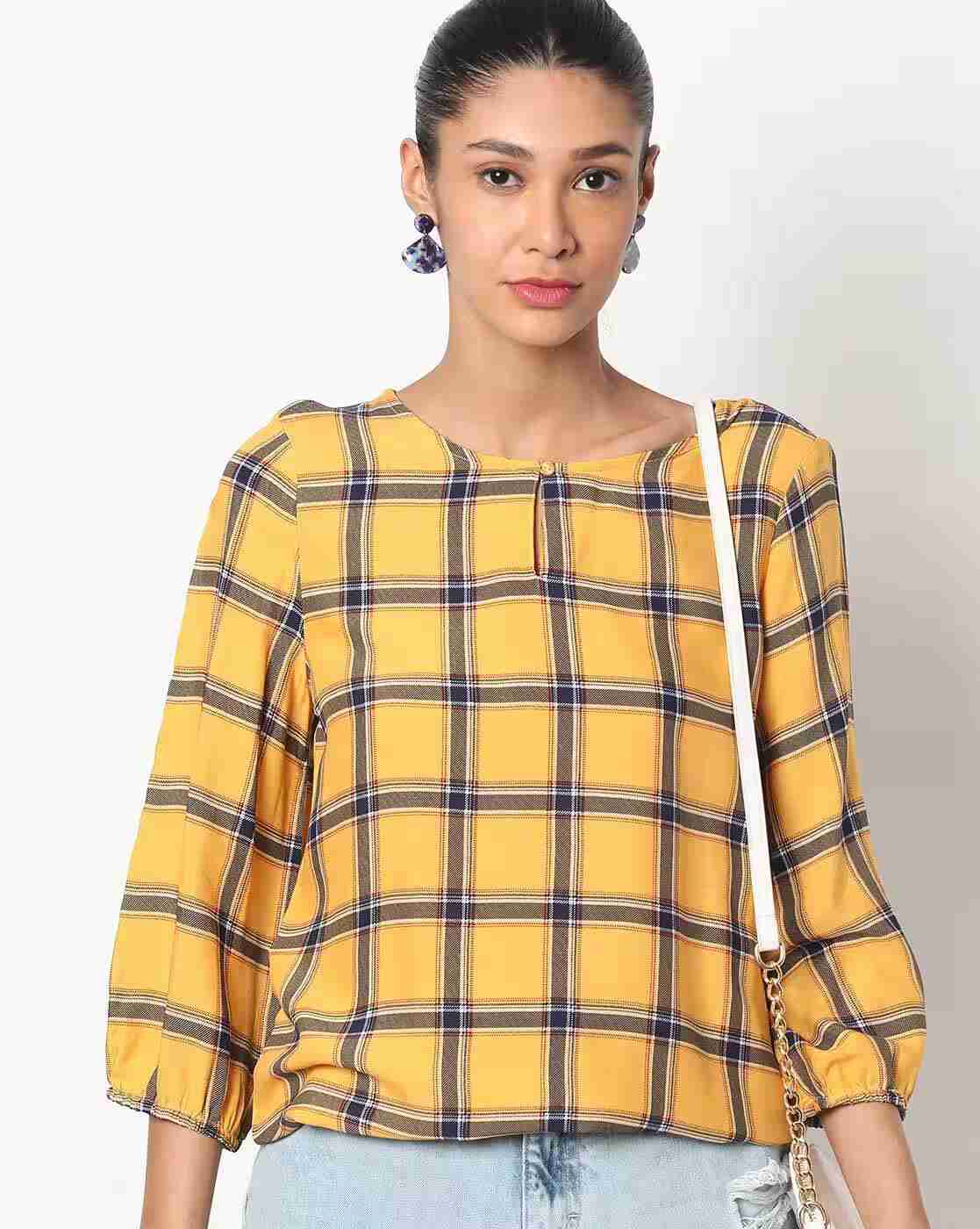 Checked Round-Neck Top