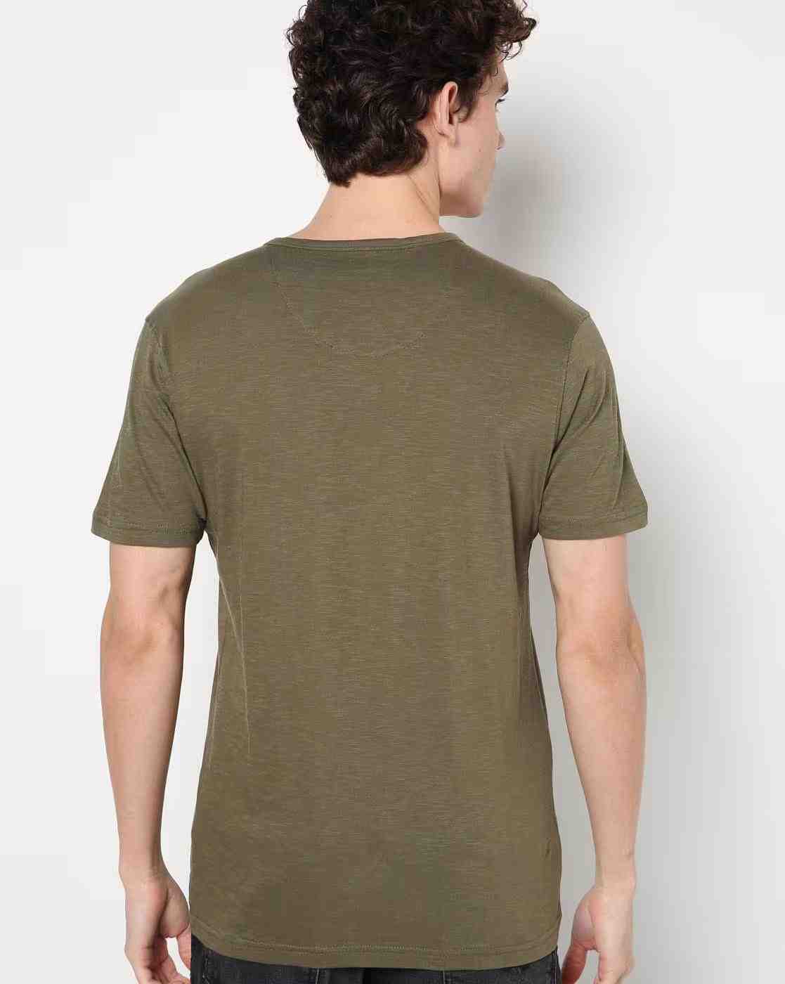 DNMX | Regular Fit Space-Dyed Henley T-Shirt with Flap Pocket|1