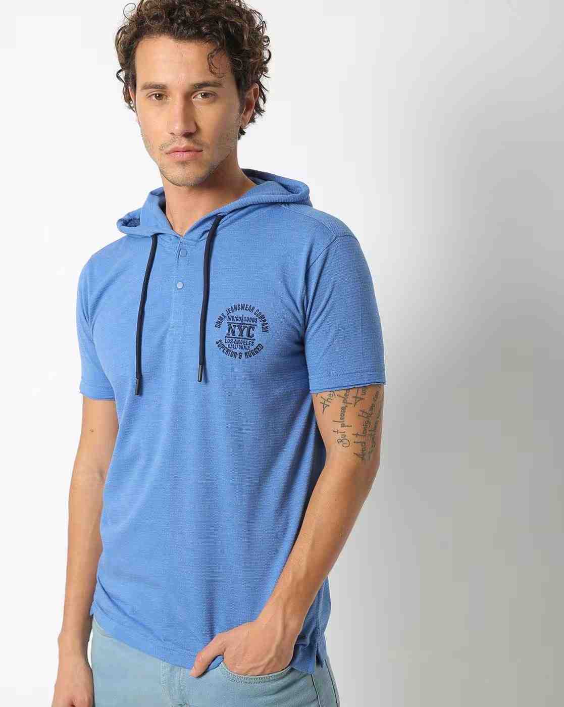 Regular Fit Hooded T-Shirt with Crest Embroidery