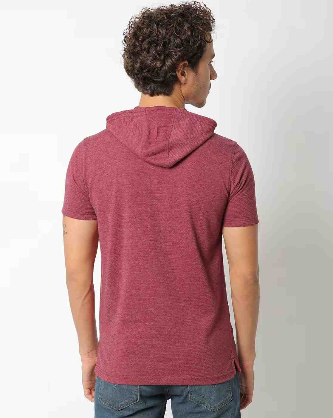 DNMX | Regular Fit Hooded T-Shirt with Crest Embroidery|1