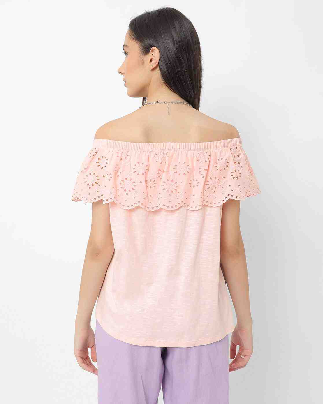 DNMX | Lace Cotton Top with Off-Shoulder|2