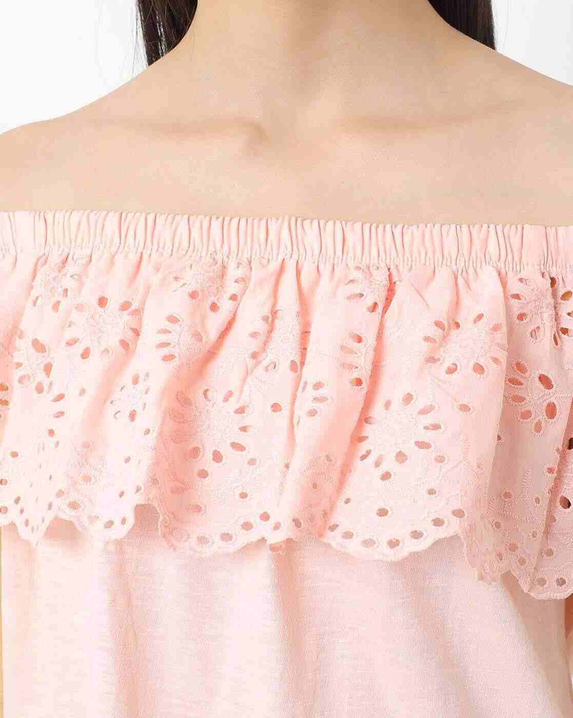 DNMX | Lace Cotton Top with Off-Shoulder|4