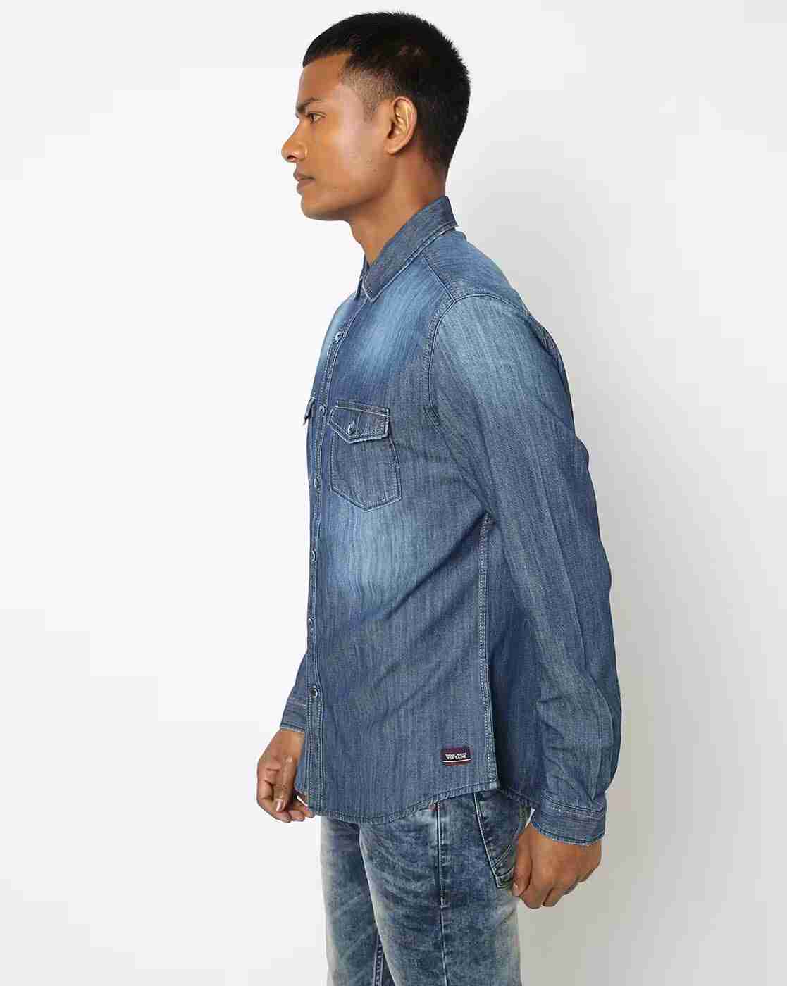 DNMX | Men Washed Slim Fit Denim Shirt|1