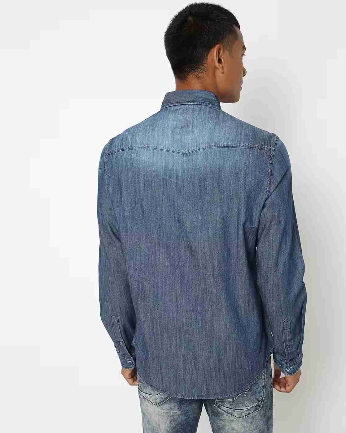 DNMX | Men Washed Slim Fit Denim Shirt|2
