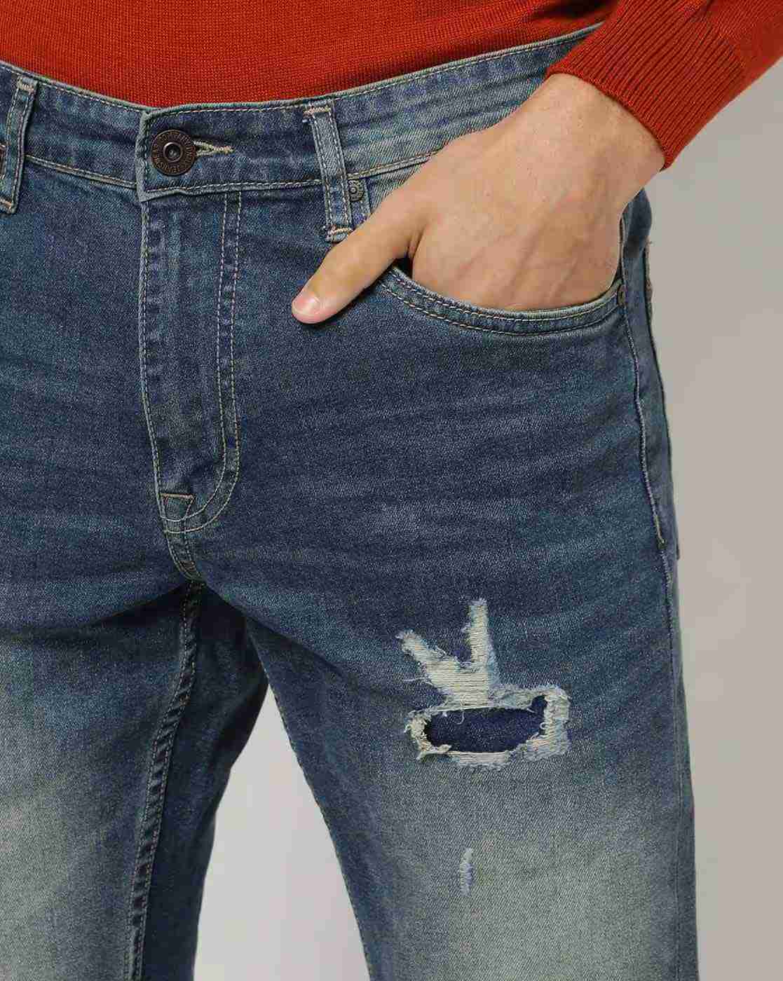 DNMX | Men Heavily Washed Distressed Slim Fit Jeans|3