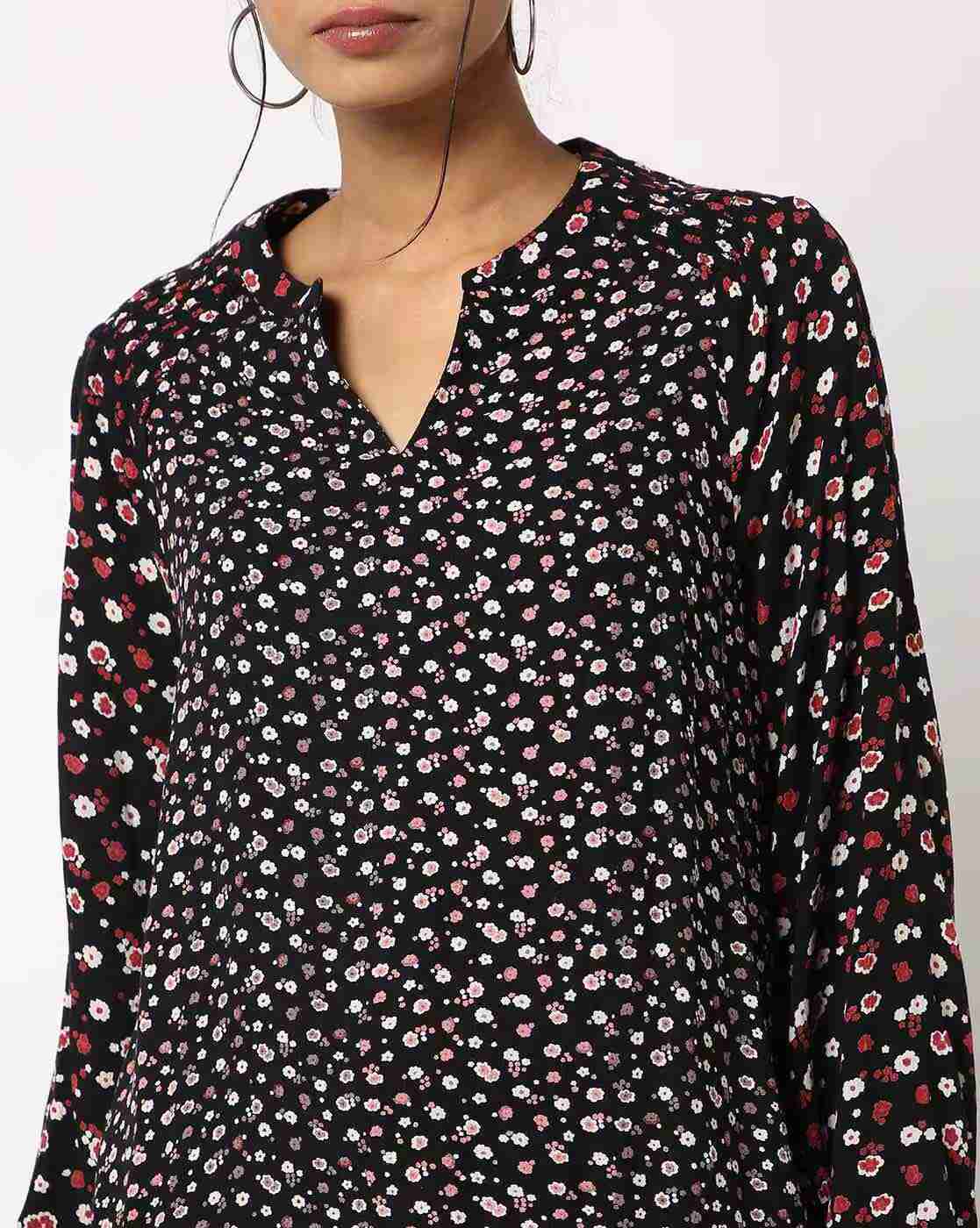 DNMX | Printed Top with Band Collar|2