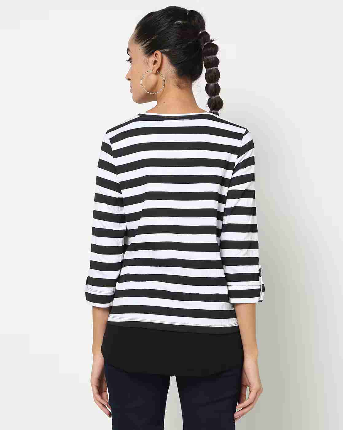 DNMX | Striped Round-Neck Top|1