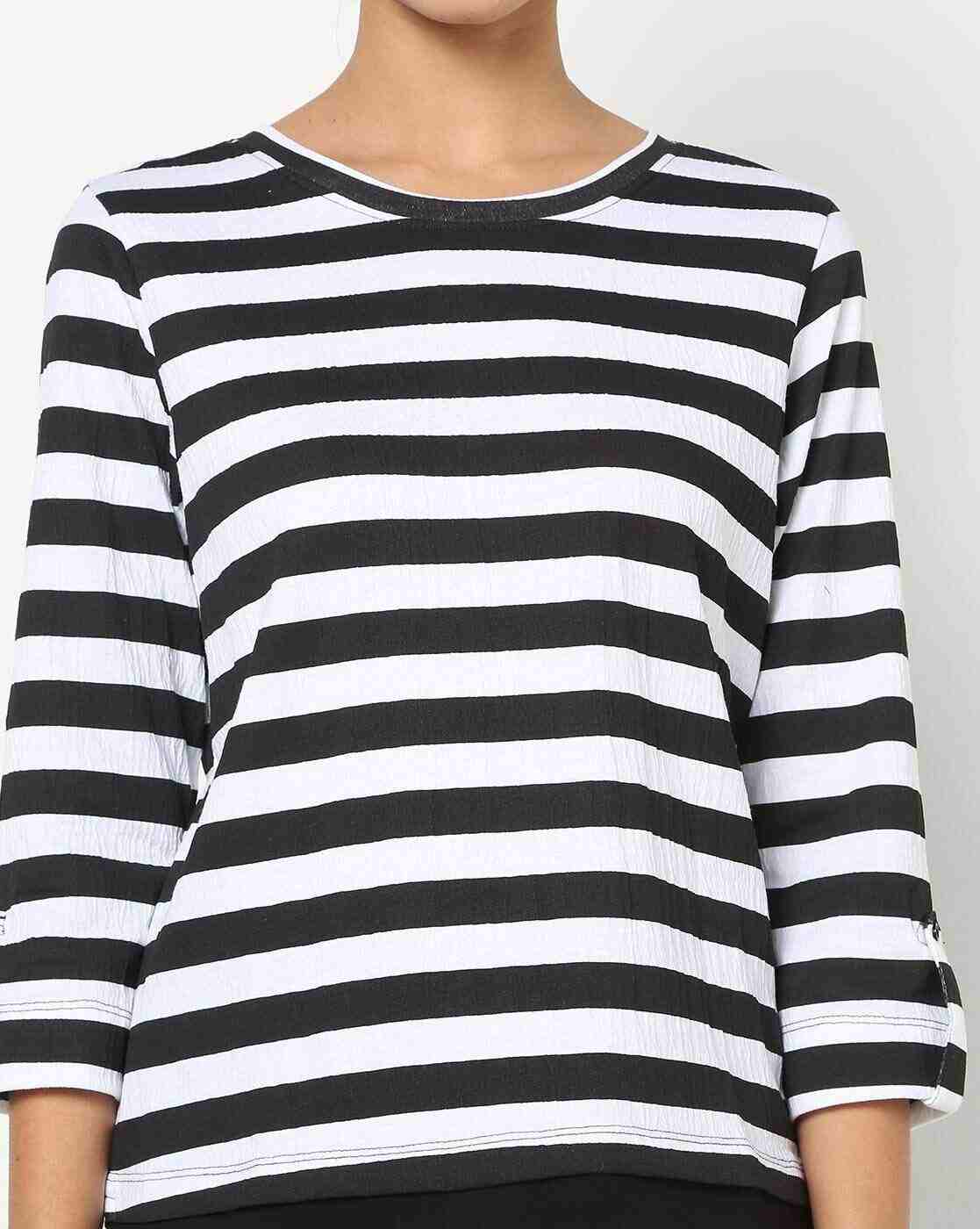 DNMX | Striped Round-Neck Top|2