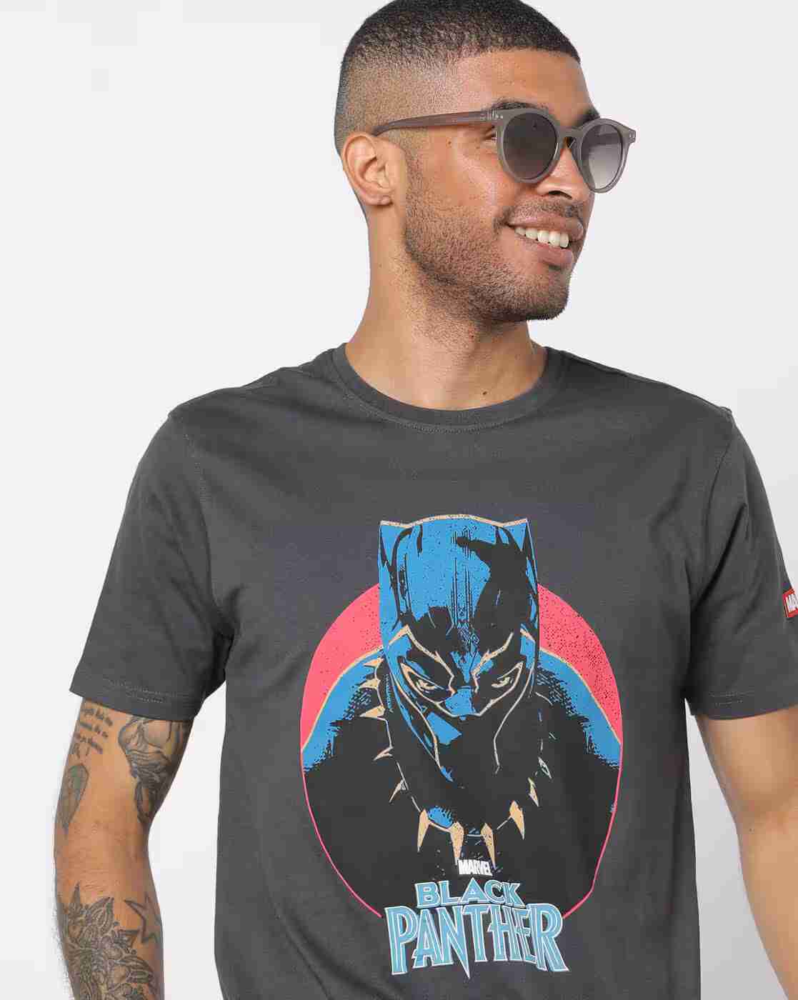 DNMX | Black Panther Print Slim Fit Crew-Neck T-Shirt|0