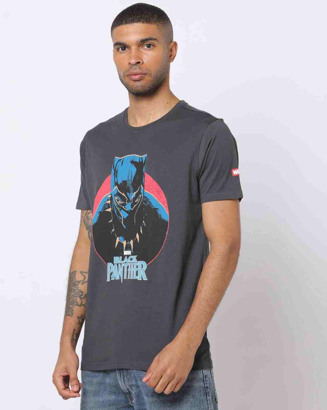 DNMX | Black Panther Print Slim Fit Crew-Neck T-Shirt|1
