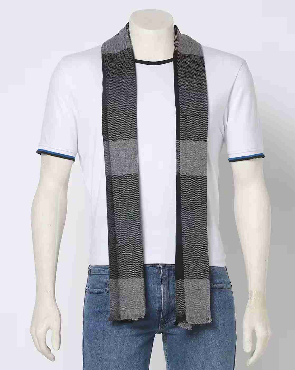 DNMX | Men Chevron Pattern Muffler with Fringed Hemlines|0