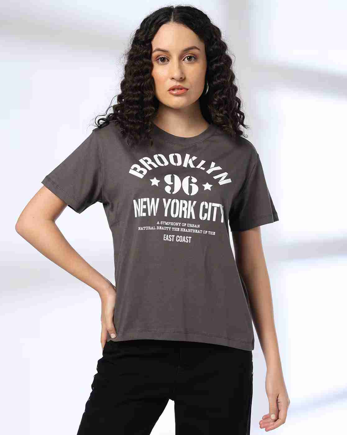 DNMX | Women Typographic Print Boxy Fit Cotton Crew-Neck T-Shirt|3
