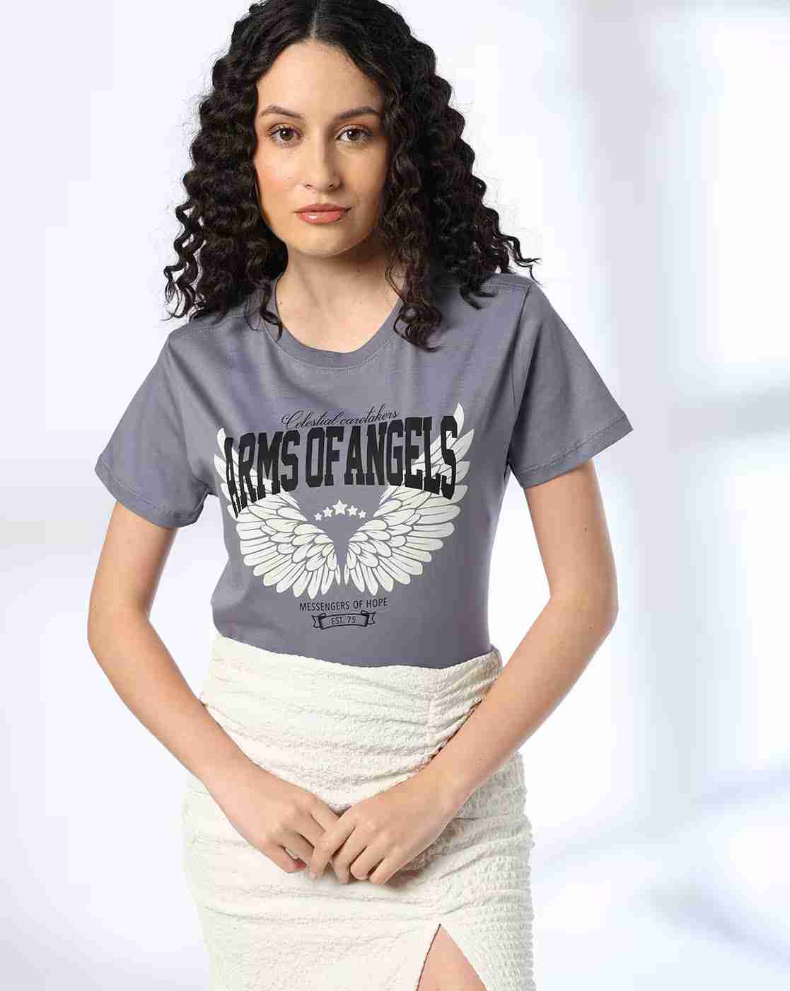 DNMX | Women Graphic Print Boxy Fit Cotton Crew-Neck T-Shirt|0