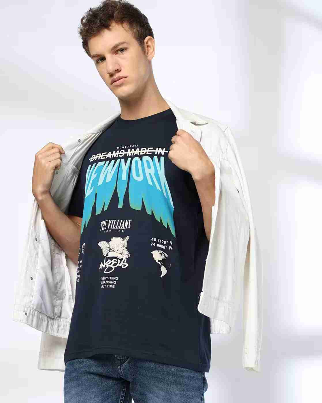 DNMX | Men Typographic Print Regular Fit Crew-Neck T-Shirt|0