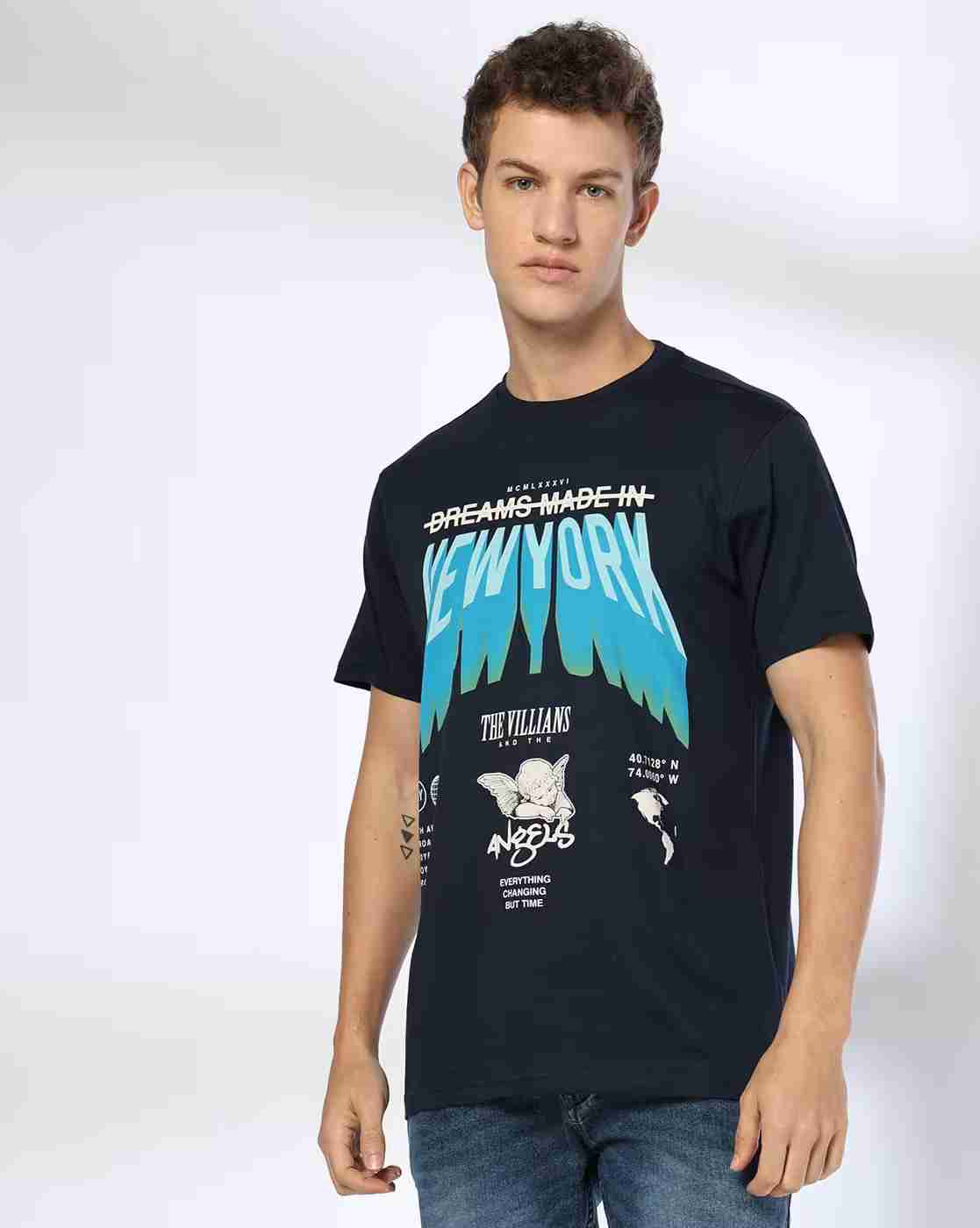 DNMX | Men Typographic Print Regular Fit Crew-Neck T-Shirt|3