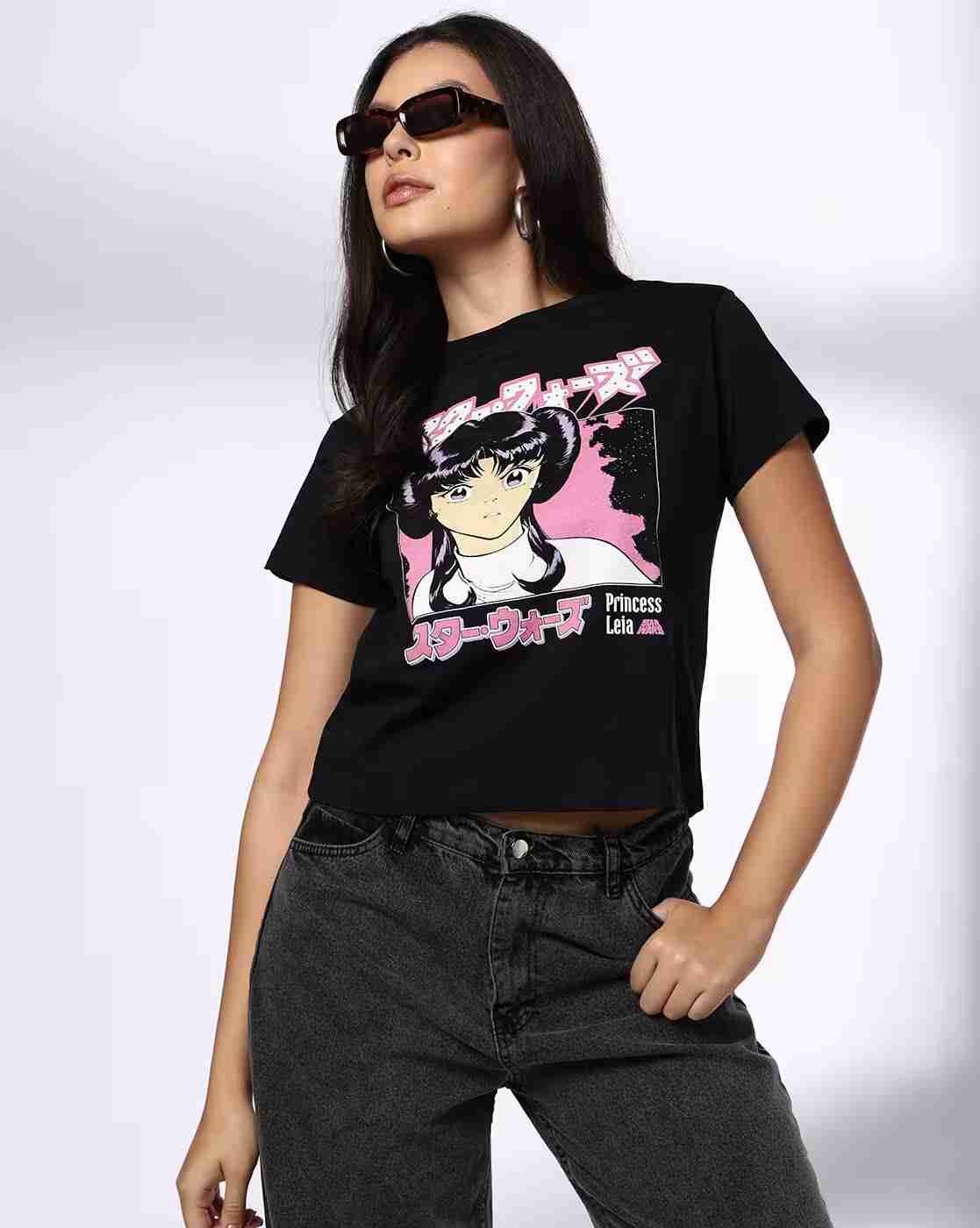 DNMX | Women Princess Leia Print Regular Fit Cotton Crew-Neck T-Shirt|0