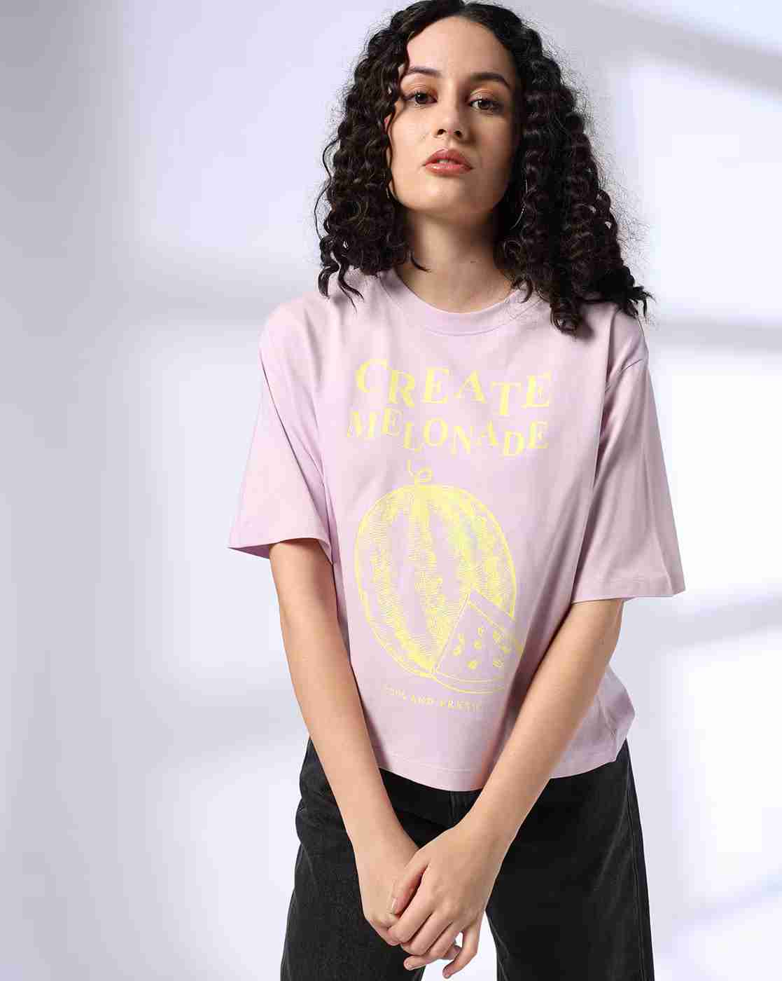 DNMX | Women Graphic Print Boxy Fit Cotton Round-Neck T-Shirt|0