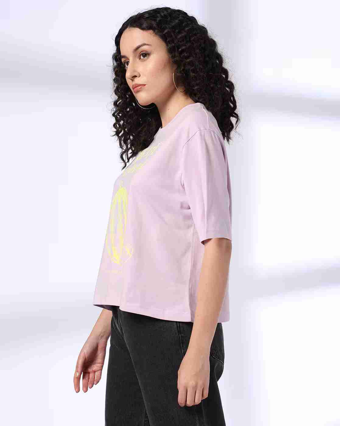 DNMX | Women Graphic Print Boxy Fit Cotton Round-Neck T-Shirt|1
