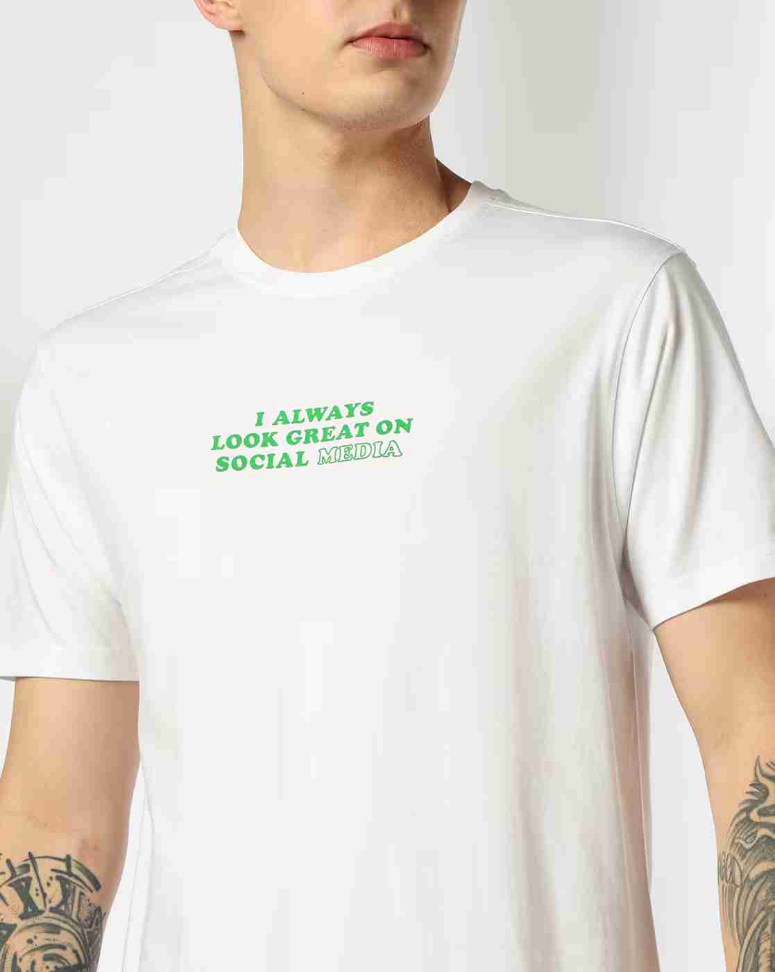 DNMX | Men Typographic Print Regular Fit Cotton Crew-Neck T-Shirt|3