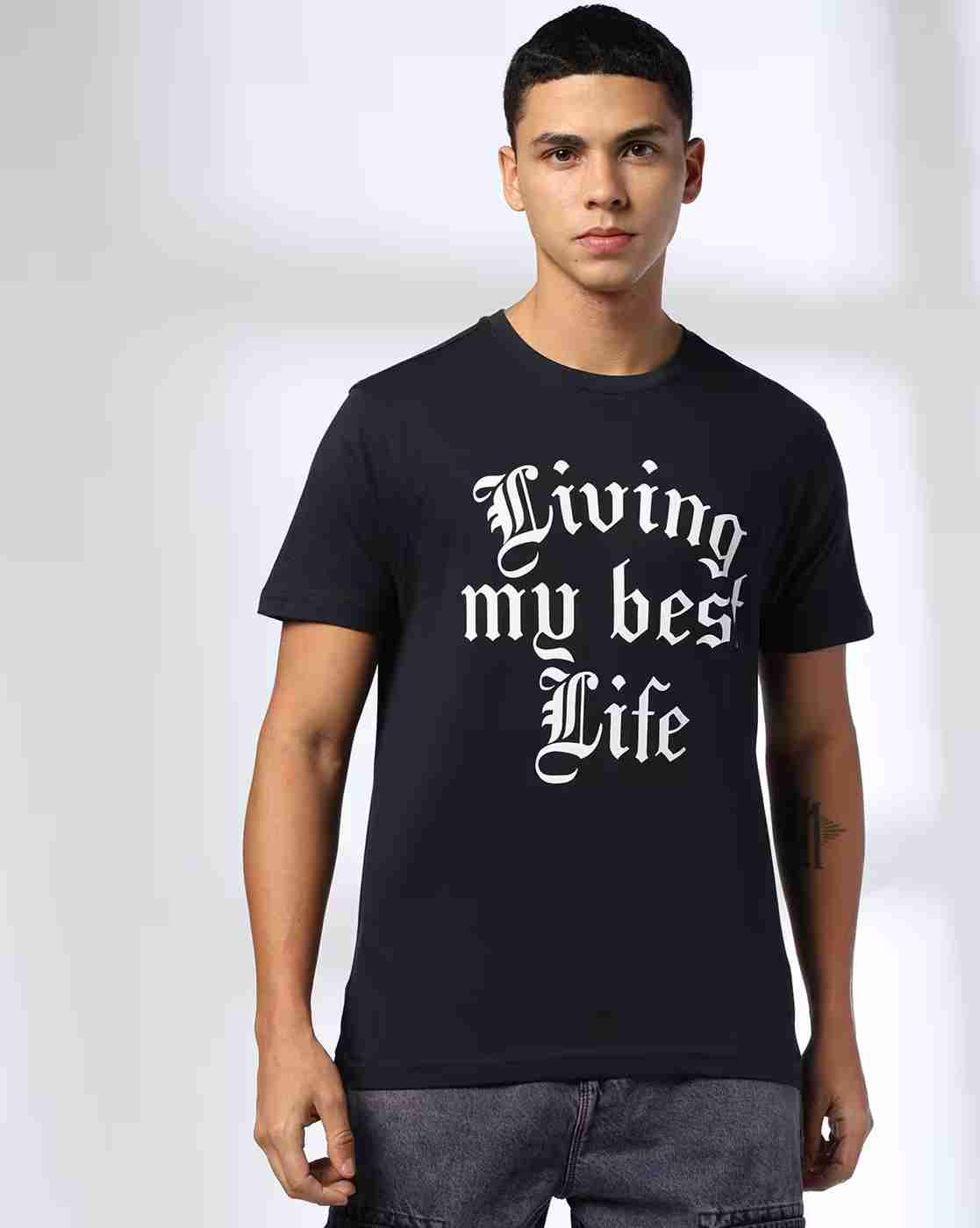 DNMX | Men Typographic Print Regular Fit Cotton Crew-Neck T-Shirt|0