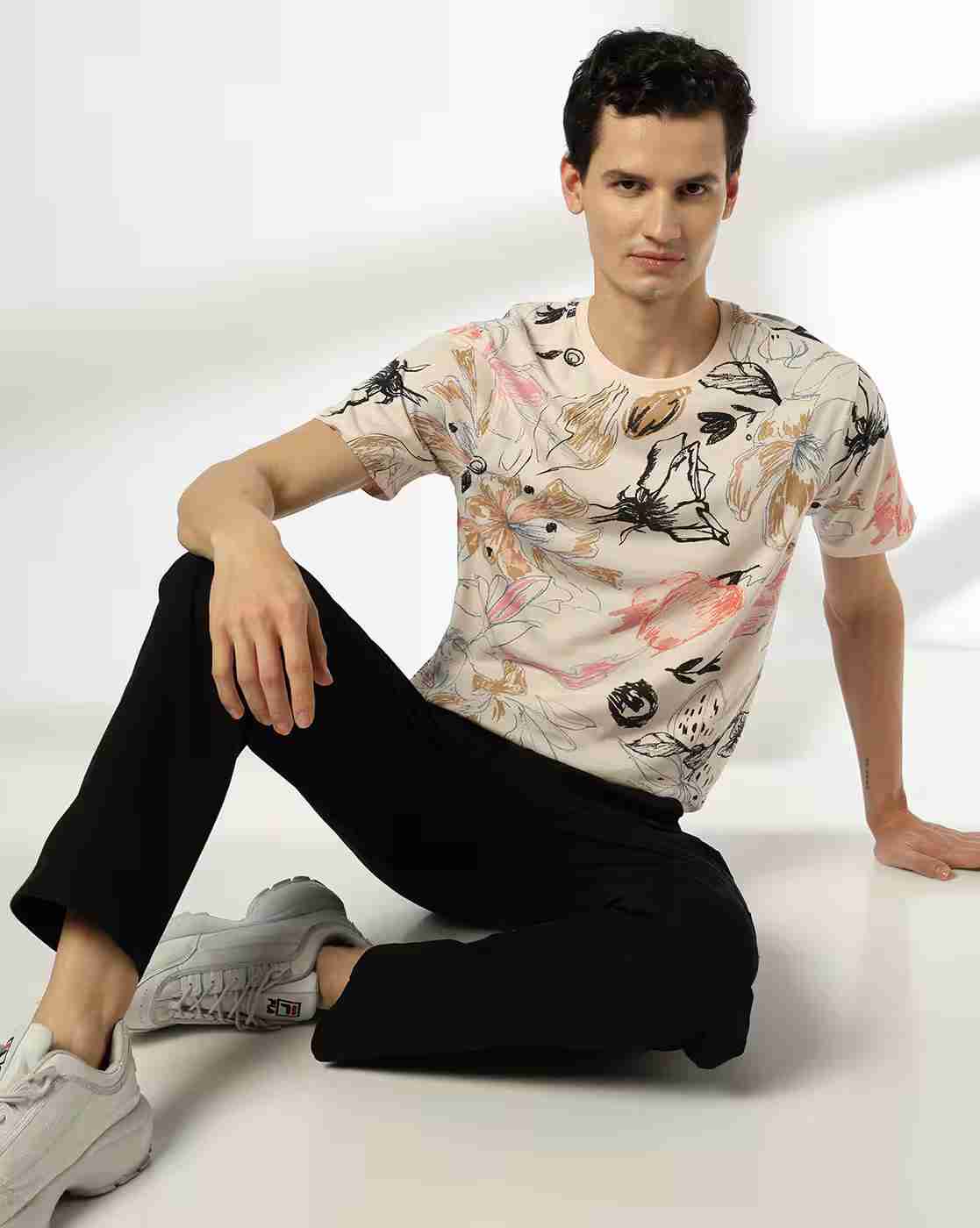 DNMX | Women Floral Print Regular Fit Crew-Neck T-Shirt|0