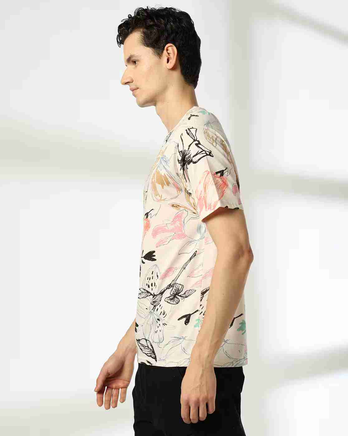DNMX | Women Floral Print Regular Fit Crew-Neck T-Shirt|1
