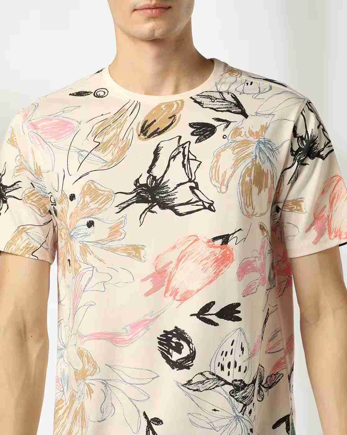 DNMX | Women Floral Print Regular Fit Crew-Neck T-Shirt|4