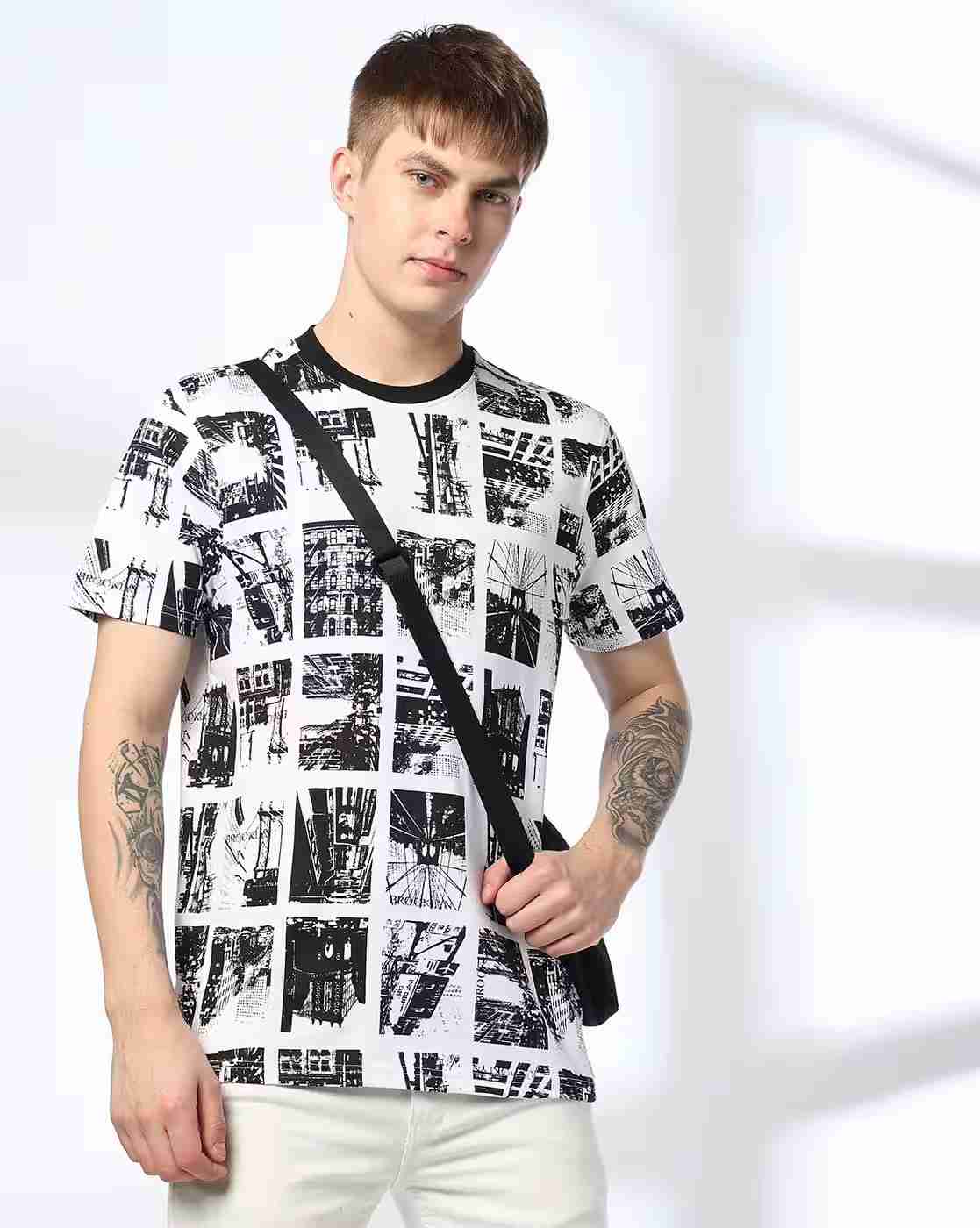 DNMX | Men Graphic Print Regular Fit Crew-Neck T-Shirt|0
