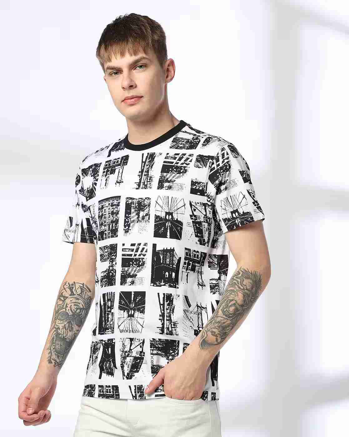 DNMX | Men Graphic Print Regular Fit Crew-Neck T-Shirt|1