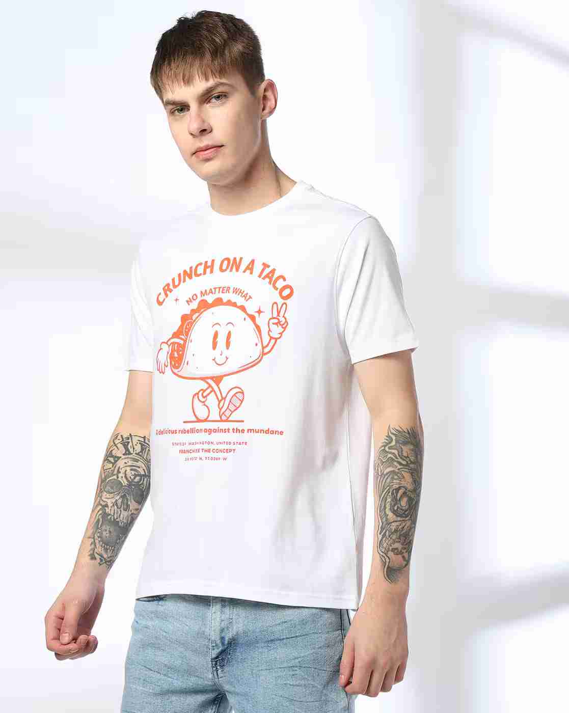 DNMX | Men Graphic Print Regular Fit Crew-Neck T-Shirt|1