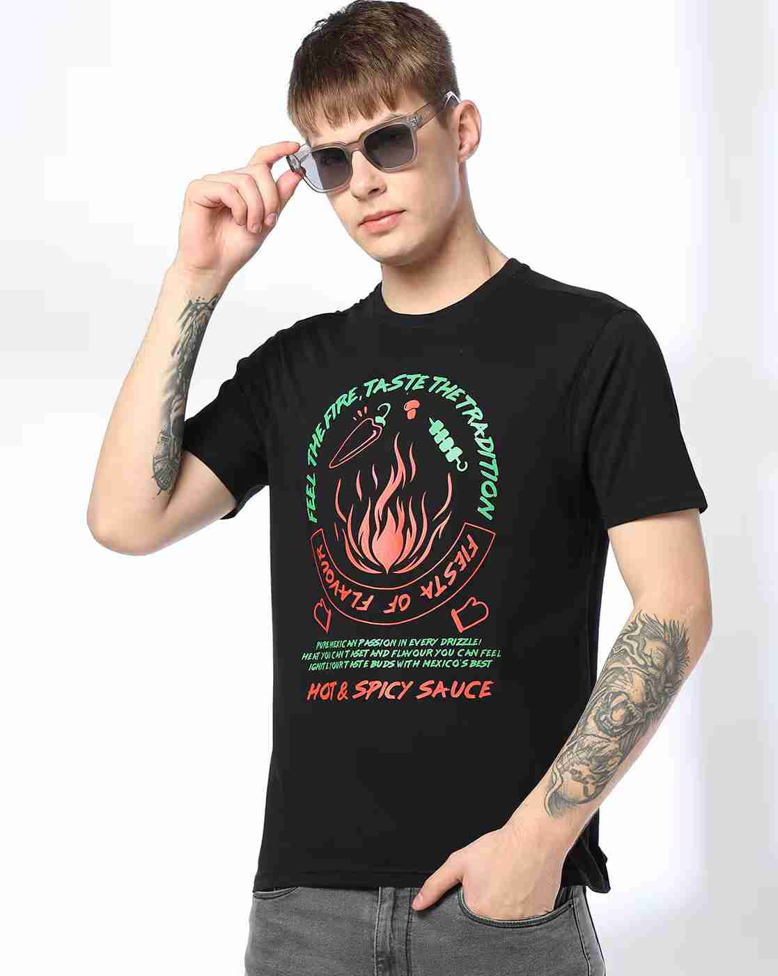 DNMX | Men Graphic Print Regular Fit Crew-Neck T-Shirt|0