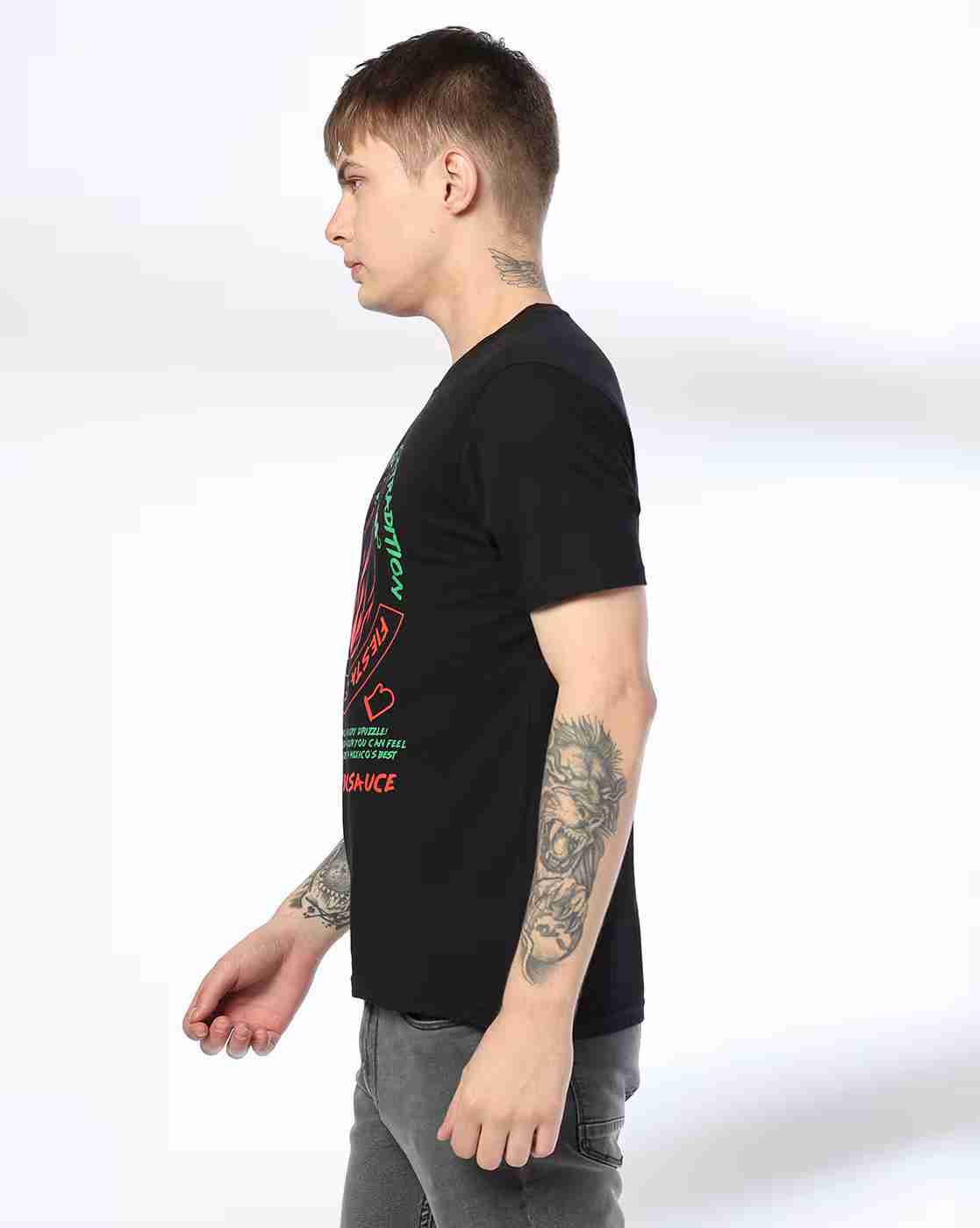 DNMX | Men Graphic Print Regular Fit Crew-Neck T-Shirt|1