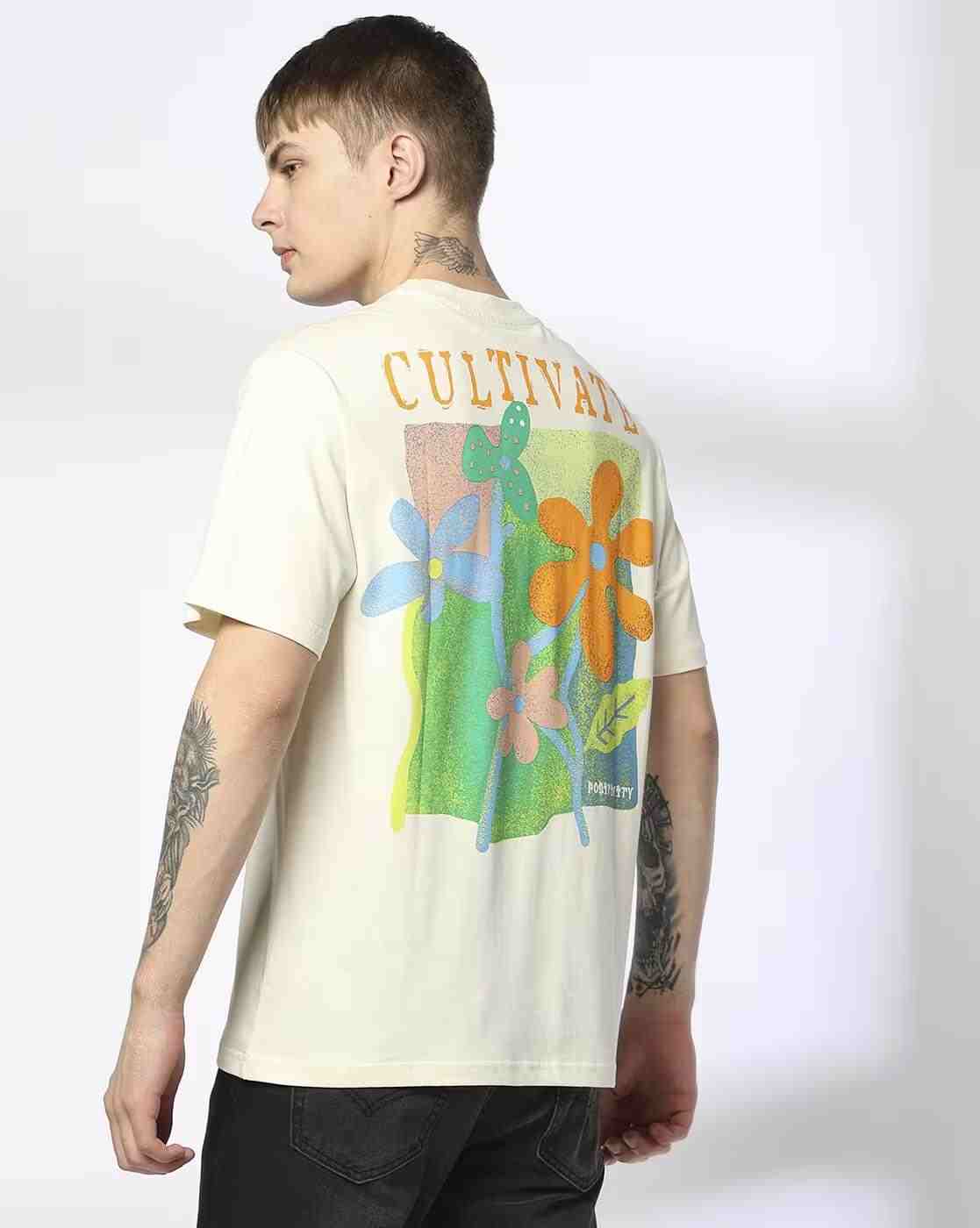DNMX | Men Floral Print Regular Fit Crew-Neck T-Shirt|0