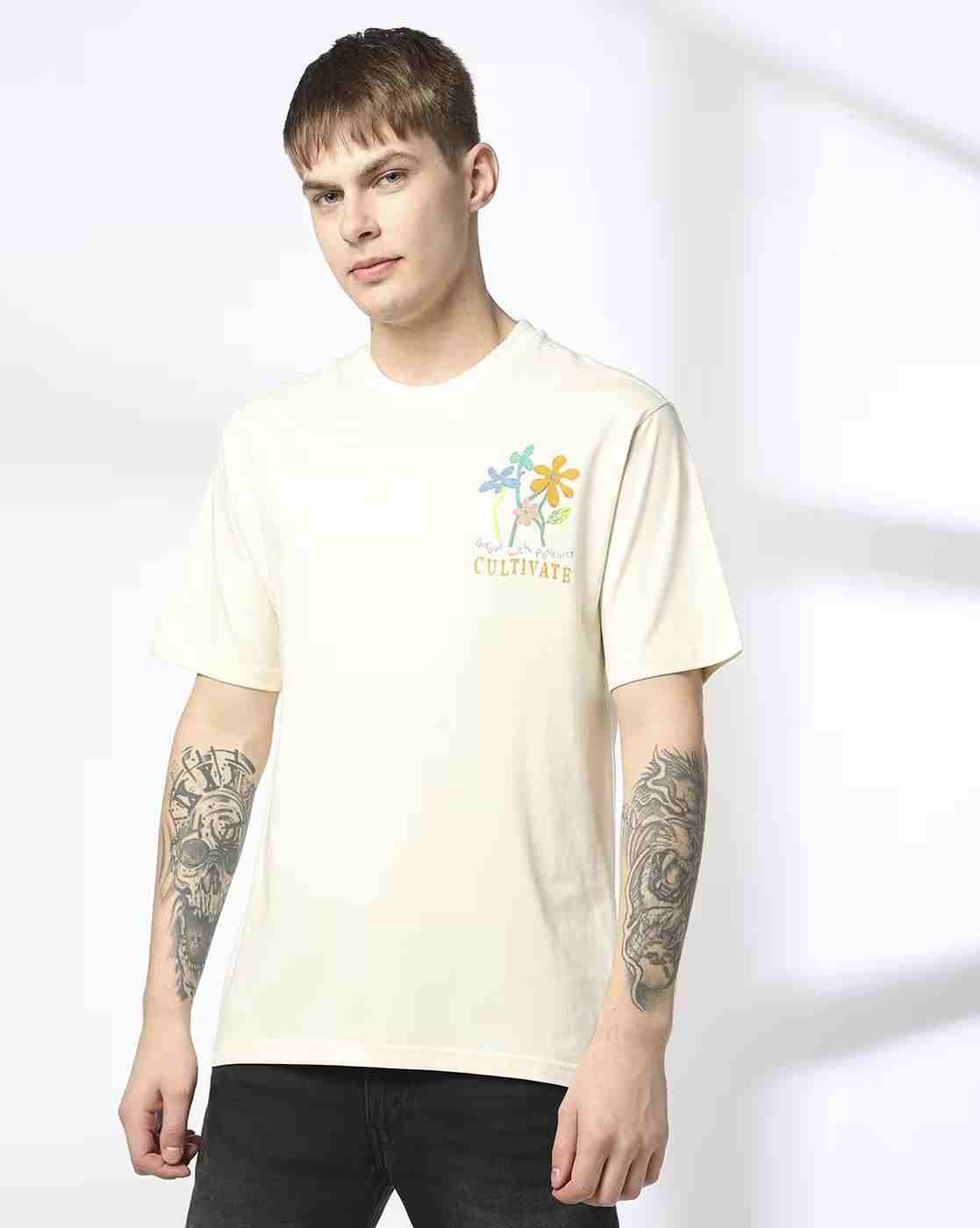 DNMX | Men Floral Print Regular Fit Crew-Neck T-Shirt|1